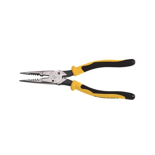 Klein Tools J206-8C Long Nose All-Purpose Spring Loaded Pliers, Made in USA, Forged Steel with Dual Material Journeyman Handles