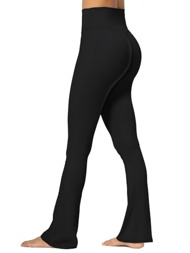 Sunzel Sunzfly No Front Seam Mini Flare Leggings for Women, Invisible Butt Scrunch Flared Yoga Pants with Tummy Control 32" Black X-Small