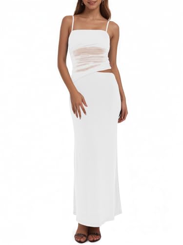 Fisoew Womens Two Piece Maxi Skirt set Casual Summer Beach 2 Piece Long Skirt and Top sets