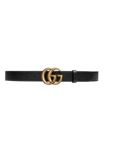 Gucci Marmont Black Leather Belt with GG Antique Brass Buckle (1.0 inches wide, 95 cm /37.5 in)