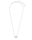 Kendra Scott Ari Heart Pendant Necklace for Women, Fashion Jewelry, Rhodium-Plated, White Mother-of-Pearl