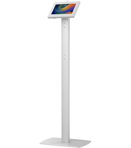 Thin Floor Stand – CTA Tall Standing 360° Kiosk Display Tablet Holder w/Charger Access & Lock for iPad Air 11" M2 (2024) - iPad Pro 11" M4 (2024) - iPad 10.2" & 9.7-11" Tablets - White (PAD-CHKW)