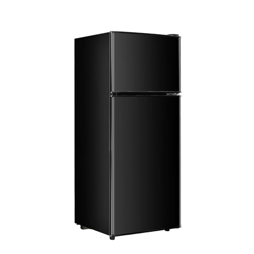 Borcolo Dorm Fridge with Freezer, Small Refrigerator 3.6 Cu. Ft. with Freezer for Apartment, Temperature Adjustable Apartment Size Fridge for Kichen, College, RV, Office, Black