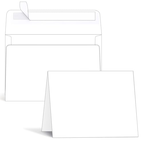 Ohuhu Blank White Cards and Envelopes 100 Pack - 4.25" x 5.5" Heavyweight Folded Cardstock and A2 Envelopes for DIY Greeting Cards Wedding Birthday Invitations Baby Shower Thank You Cards and More