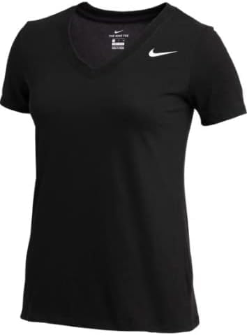 Nike Women's Dry Short Sleeve V-Neck T-Shirt (Black, Large)