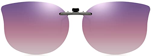 CAXMAN Cat Eye Clip On Sunglasses for Women Polarized Lens Over Prescription Glasses Gradient Purple Pink Grey Compact Fit Non Flip Up Oversized