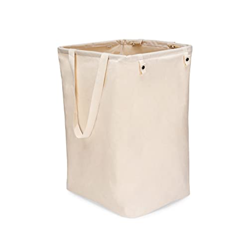 Full Circle Loads of Fun Collapsible Hamper – Laundry Basket for Dirty Clothes & Towels– Tall Standing Organic Cotton Laundry Bag with Long Handles - Ideal for Bathroom, Bedroom or Kids’ Room, Natural Large