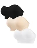 ANGOOL Strapless Bras for Women Wirefree Non-Slip Tube Top Invisible Bralette Seamless Padded Bandeau Bra, Black+Beige+White, M
