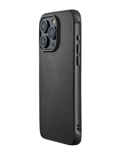 Mujjo Shield Leather Phone Case - Fits iPhone 15 Pro - Ultimate Impact Resistance - Premium European Leather Case - MagSafe Compatible - Slim Profile - Made with Recycled Materials Black