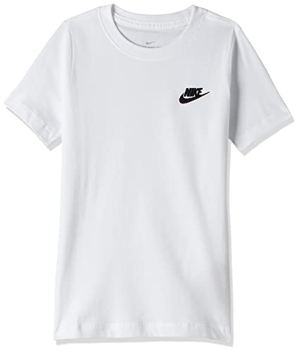 Nike Boy's NSW Embroidered Futura Tee (Little Kids/Big Kids) White/Black LG (14-16 Big Kid)