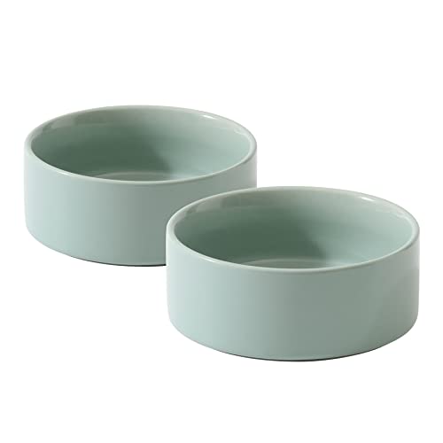 Havniva Ceramic Set of 2 Cat Bowls, Food and Water Bowls for Cats, Kitty, 2pcs Cat Dishes, Cat Feeder(5.1inch, 2 x Light Green Bowls)