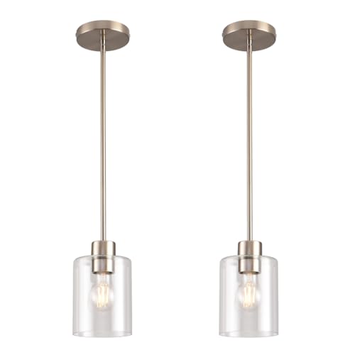 Brushed Nickel Pendant Lights,Modern Farmhouse Pendant Light,Light Fixture Kitchen Pendant Mini Hanging Light for Sink Island,Adjustable Height,Home Décor Lighting (Brushed Nickel 2 pack Stem Rod)