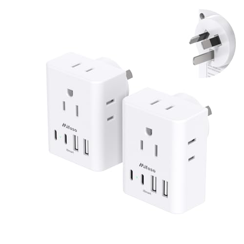 2 Pack Australia New Zealand Power Plug Adapter, Australia Travel Adapter with 4 American Outlets 4 USB Charging Ports (4 USB C), Type I Plug Adapter for US to Australia, Argentina, China