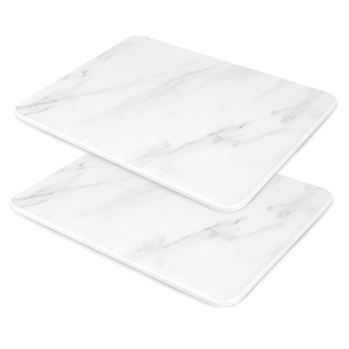 2 Pack Stone Drying Mat for Kitchen Counter, Super Absorbent, Heat Resistant Dish Drying Mats, Eco-Friendly Diatomaceous Earth Stone Rack Tableware Mat (11.8x15.8 inch, Whtie Marble)