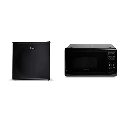 Midea WHS-65LB1 Compact Single Reversible Door Refrigerator, 1.6 Cubic Feet, Black & Farberware Compact Countertop Microwave Oven, 0.7 Cu. Ft. 700-Watt with LED Lighting, Retro Black