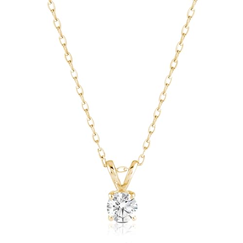 Amazon Essentials IGI Certified 0.5 Carat Solitaire Lab Grown Diamond Pendant Necklace in Solid 14k Yellow Gold - Gold Pendant Necklace - Pendant Necklace for Women - Adjustable with 16" Chain with 2" Extender