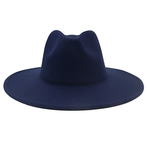 Faringoto Felt Cowboy Hat for Women Wide Brim Dress Men Caps Felted Hat Panama Navy Blue