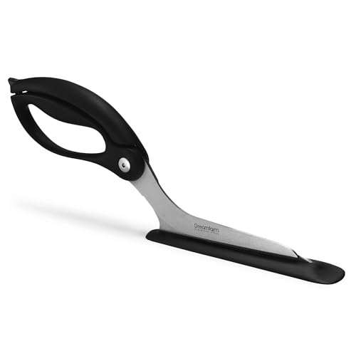 Dreamfarm Scizza 2-In-1 Easy Ergonomic Pizza Scissors with Stainless Steel Pizza Cutter Blades & Non-Stick Slice Server - Black