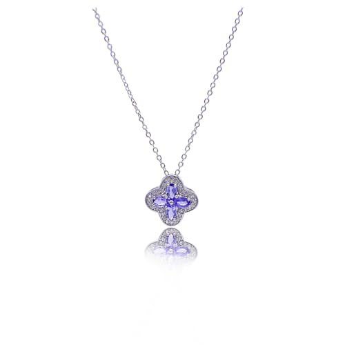 Pendant Necklaces for Women 925 Sterling Silver with Moissanite & Genuine Jewelry, Lucky Clover, Butterfly, Pink Crystal Heart Design, 14K White Gold Plated Nacklace, Mom Wife Women's Birthday Gifts