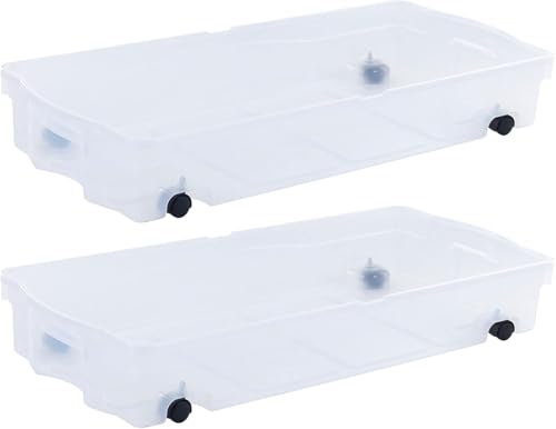 Rubbermaid Cleverstore Under the Bed 70 Qt Wheeled 2-Pack, Clear Storage Bins with Latching Lids, Stackable, BPA-Free, Made in USA