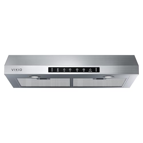 VIKIO HOME Range Hood 30 Inch Under Cabinet, 900 CFM Dual Centrifugal Motor, 3-Speed Ducted Kitchen Vent, Reusable Filters, Stainless Steel Kitchen Exhaust Fan with LED Lights