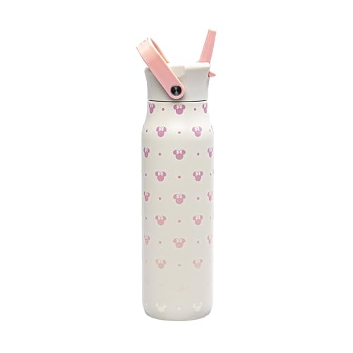 Zak Designs Disney Minnie Mouse Harmony Water Bottle for Travel or At Home, 32oz Stainless Steel is Leak-Proof When Closed and Vacuum Insulated with Straw Lid, Carry Handle, and 3D Artwork