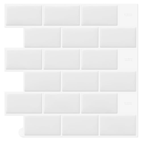 DEWOO 20-Sheet White Peel and Stick Subway Tile Backsplash Self Adhesive Brick Stickers for Kitchen Bathroom Wall (12"×12")