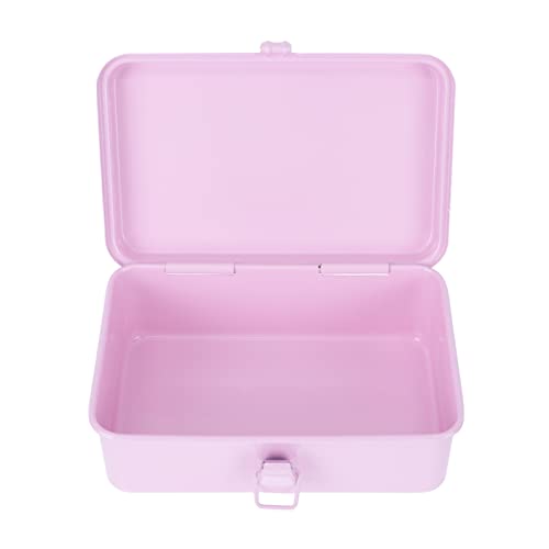 Zerodeko Metal Hinged Tin Box Rectangular Pink Storage Box Desktop Empty Box Stationery Sundries Box Container Home Organization Accessories