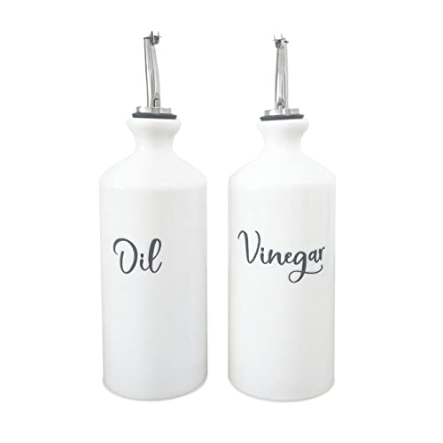 Home Acre Designs Olive Oil Dispenser Set - Olive Oil and Vinegar Dispenser Set for Kitchen - Labeled, Porcelain Oil Bottle Set with Cork Stoppers for Cooking, 650mL Capacity Per Container