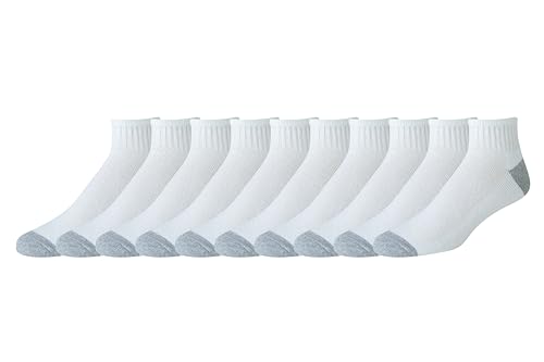 Amazon Essentials Men's Cotton Ankle Socks, Comfortable, Moisture Wicking, Cushioned, 10 Pairs, White, 8-12