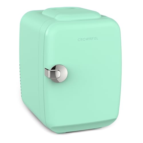 CROWNFUL Mini Fridge, 4 Liter/6 Can Portable Cooler and Warmer Personal Refrigerator for Skin Care, Cosmetics, Beverage, Food,Great for Bedroom, Office, Car, Dorm, ETL Listed (Green)