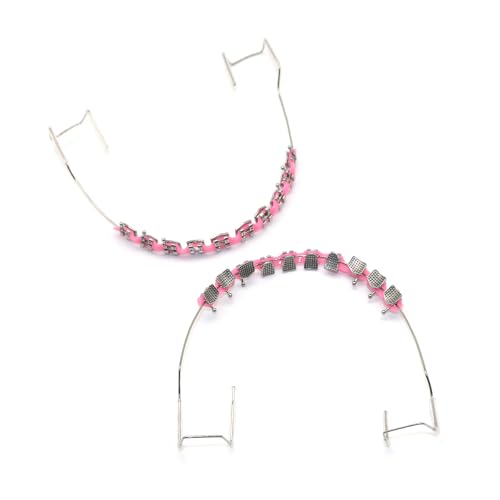 1 Pack Temporary Tooth Decoration with Metal Wires,Metal Bracket and Orthodontic Ligature Ties,props for dental students to practice (Pink)