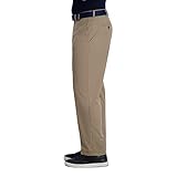 Haggar Men's Cool Right Performance Flex Solid Classic Fit Flat Front Pant-Reg. and Big & Tall Sizes, Khaki Heather, 44W x 32L