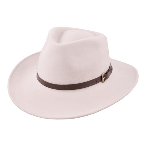 Bigalli Melbourne Wool Felt Fedora Hat for Women/Men Cowboy Hat Crushable Teardrop Winter Fall Hat Water Repellent | Cream Size S | Mens Safari Hat Traveler Hat