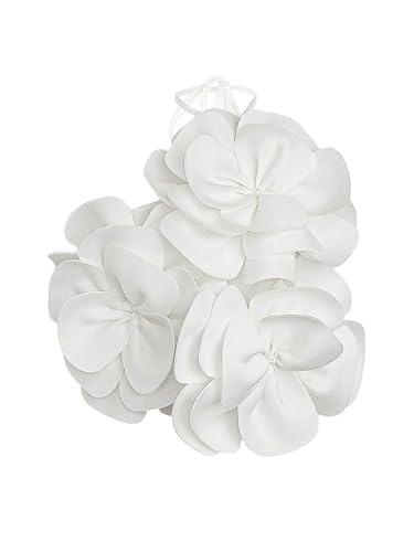 WDIRARA Women's 3D Flower Backless Halter Cami Top Sleeveless Camisole Crop Tops White Medium