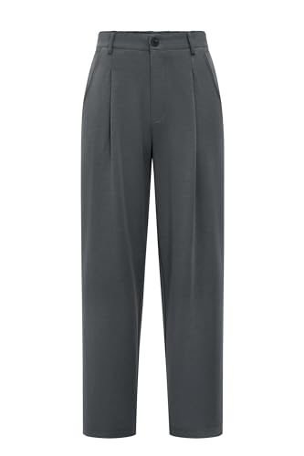 Arach&Cloz Womens Grey Dress Pants Work Office Ankle Pleated Trousers Business Casual Slacks Bottoms with Pockets L