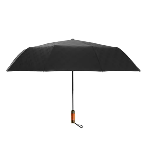WARCSYT High-end Folding Umbrella, Automatic with Solid Wood Handle Sun and Rain Umbrella for Business Men,Enlarged, Reinforced, Wind-resistant Three-fold ten ribs umbrella (Dark grey with lattice