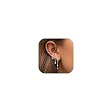 Umeher 3Pairs Earrings Set for Women Silver Moon Star CZ Dainty Huggie Chain Hoop Earrings for Three Holes Earrings Stack (Chain Hoop Silver)