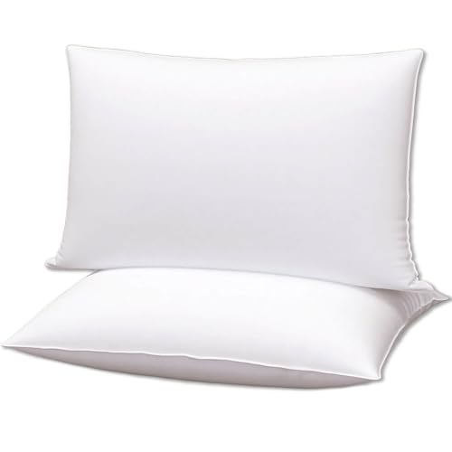 Gooeb Squishy Flat Bed Pillows Standard Size Set of 2 Extra Soft Thin Pillow for Stomach Sleeping Adults Kids Back Sleeper Plush Fluffy White 20x26 inches