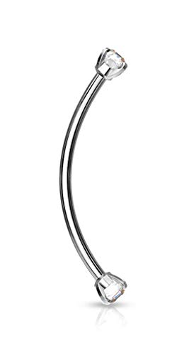 Forbidden Body Jewelry Snake Eyes Piercing Jewelry Tongue, Conch, Belly Button or Eyebrow Rings for Women & Men - 16g Curved Barbell 3mm Clear Crystal Surgical Steel Piercing (1 Pcs - 9/16")