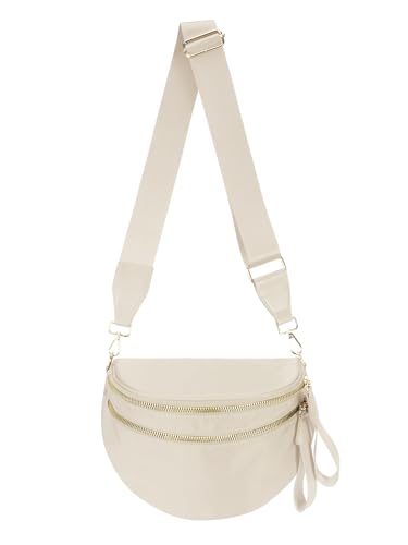 Pure Colour Crossbody Bag Bum Bag for Women,Spacious Purse Fanny Packs Belt Bag,Oversized Bum Bag (Colour Bum Bag-Beige)