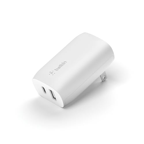 Belkin USB C Charger Block 37W - USB-C to Lightning Cable Included - Power Delivery 25W USB C Port + 12W USB A Port - PPS Charging iPhone 16, 16 Pro, 16 Pro Max, Samsung Galaxy S25, & More - White