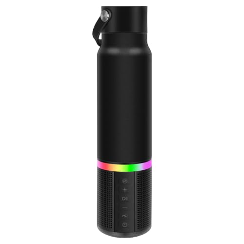 JBM Insulated Water Bottle with Bluetooth Speaker, Leak Proof Straw Lid, RGB LED Lights Stainless Steel Water Bottle for Sports (Black)
