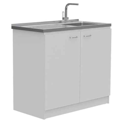 Pemberly Row White Modern Engineered Wood Napoles Utility Sink with Cabinet