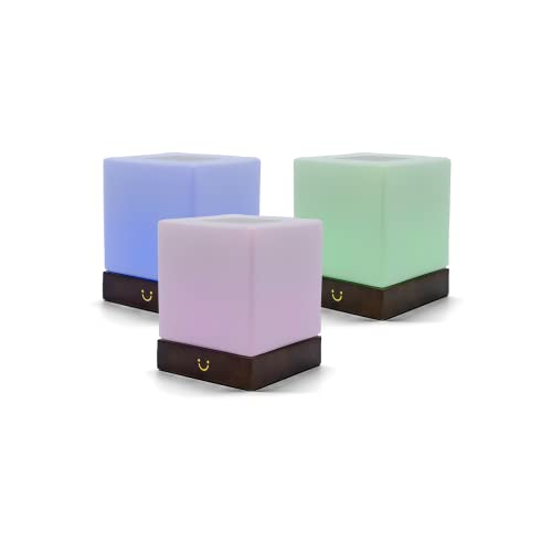 LuvLink Cube Friendship Lamp v2 Extended WiFi Range - Bluetooth Setup - Wood & Glass Design (Set of Three, Walnut)