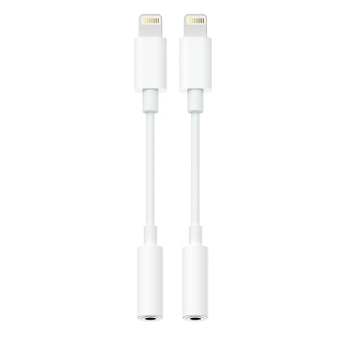 Lightning to 3.5mm Headphone Adapter for iPhone - 2 Pack Hi-Res iPhone Aux Adapter Converter Jack Dongle Audio Aux Cord for Apple iPhone 14 13 12 11 X XS White