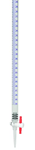 EISCO 50mL Acrylic Burette, 5/PK - Class B - 0.1mL Blue Graduations - with PTFE Key Stopcock