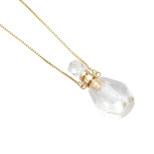 14K Yellow Gold Natural Stone Vial Necklace For Women - Glass Vial Pendant Necklace Water Drop Jar Perfume Necklace - Water Container Vial Necklaces For Liquid Oil Diffuser Vial Jewelry