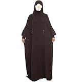 khalat Muslim Prayer Dress Abaya Solid One-Piece Hoodie Abaya Dress for Women Long Maxi Dress Islamic Dubai Jilbab Dark Brown