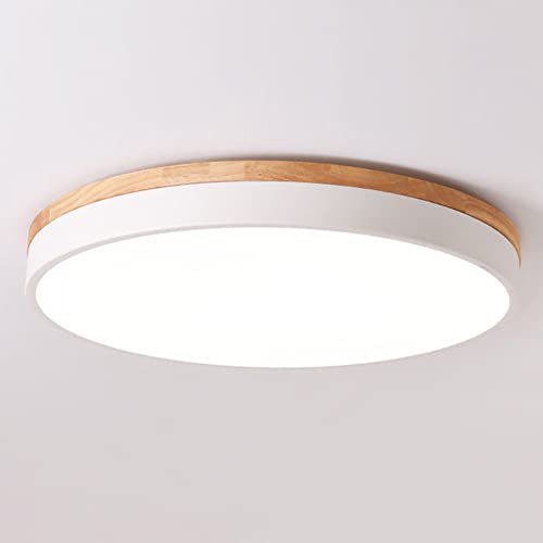 Yiisem Dimmable Wood LED Flush Mount Ceiling Light, 5CCT 2700K-6000K Modern Round Close to Ceiling Lighting Fixtures, Minimalist White Ceiling Lamp for Living Room, Bedroom, Laundry Room
